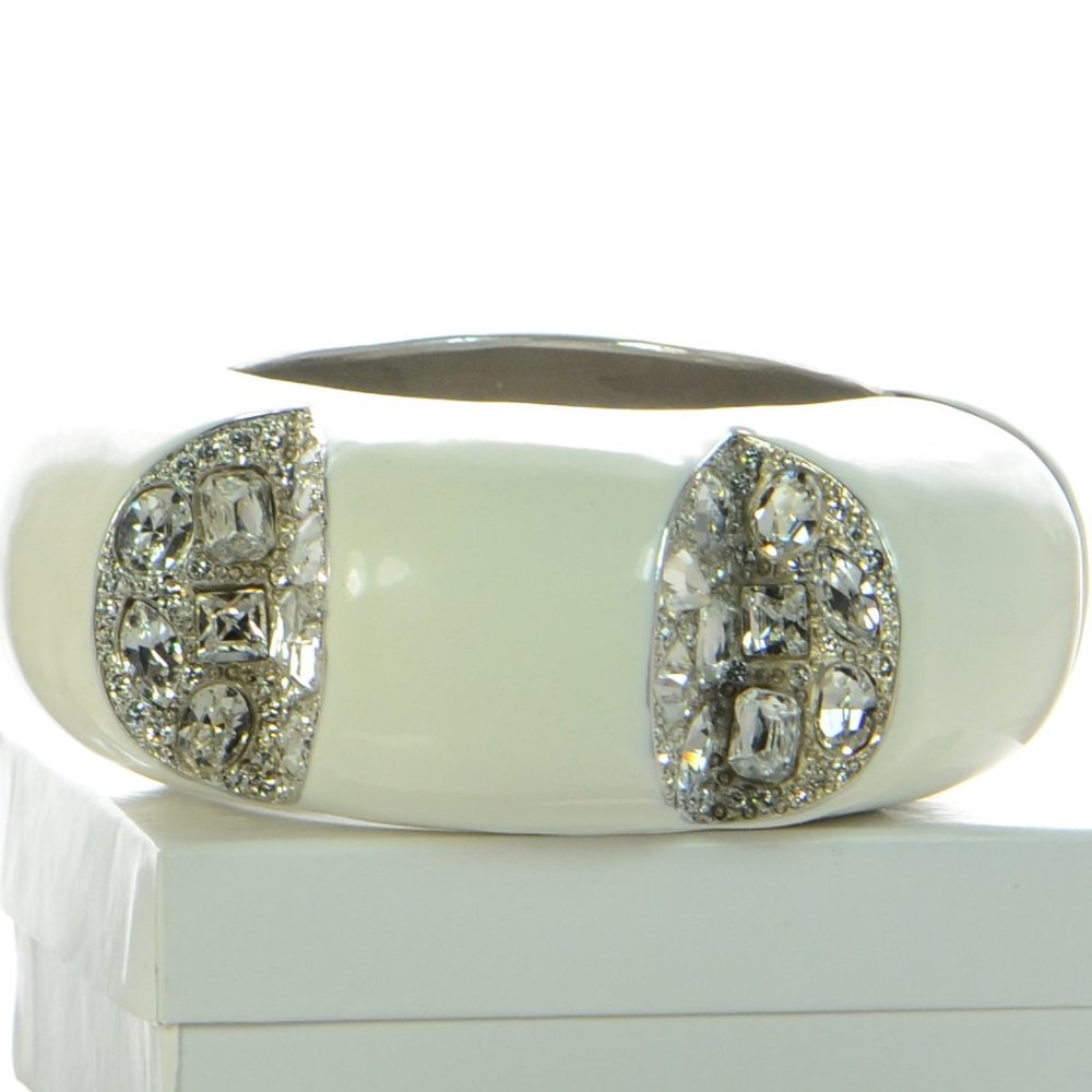 Kenneth Jay Lane Kjl White Enamel Crystal Bangle … - image 2